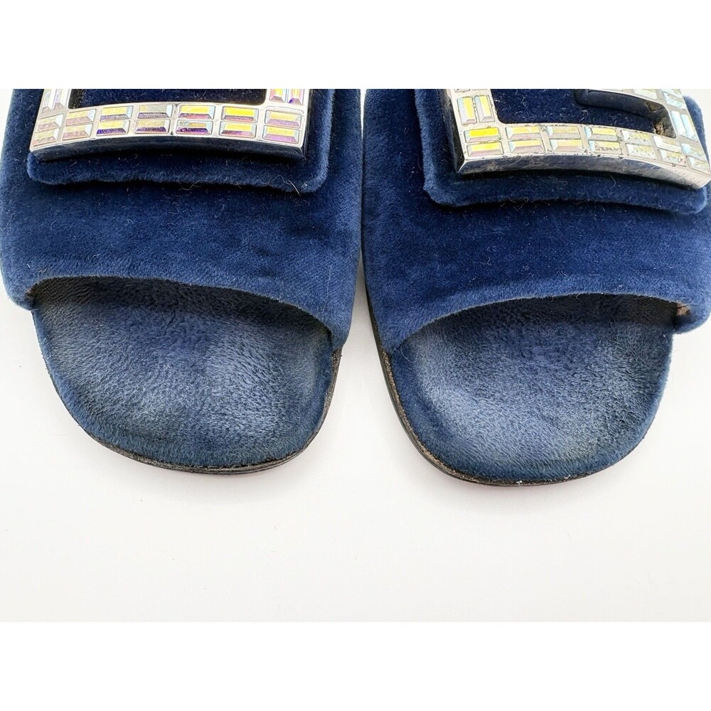 Gucci Blue Velvet Sandals w/ Crystal Embellished Monogram Accent Slides EU 37.5 - Picture 6 of 12